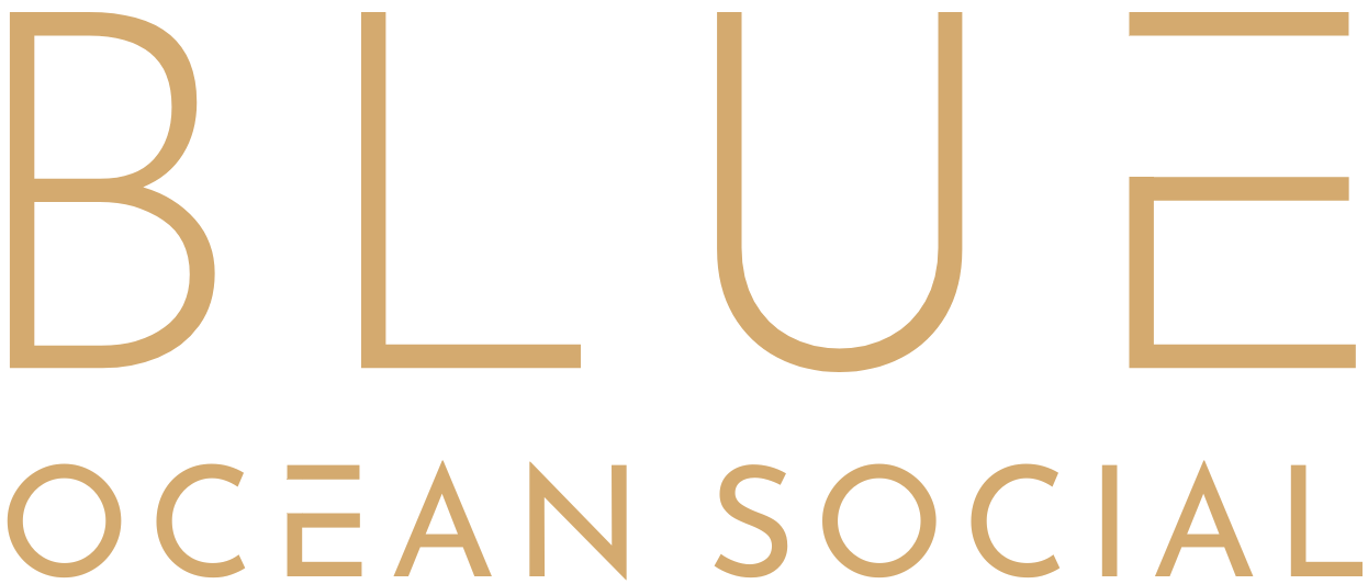 Blue Ocean Social logo with stylised gold text on a transparent background.