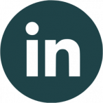 LinkedIn logo icon in a dark circle.