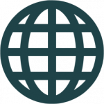 Globe or internet icon in a dark circle.